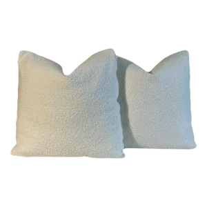 Colefax and Fowler Manuel Canovas “Gloria Neige” Feather/Down Pillows - A Pair 22”/22”