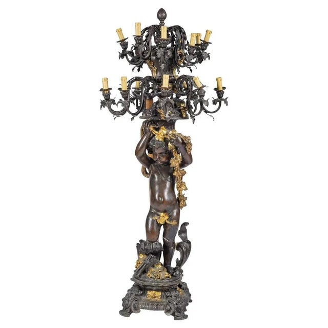 Large Italian Patinated Bronze Candelabra, Late 19th Century For Sale - Image 6 of 6
