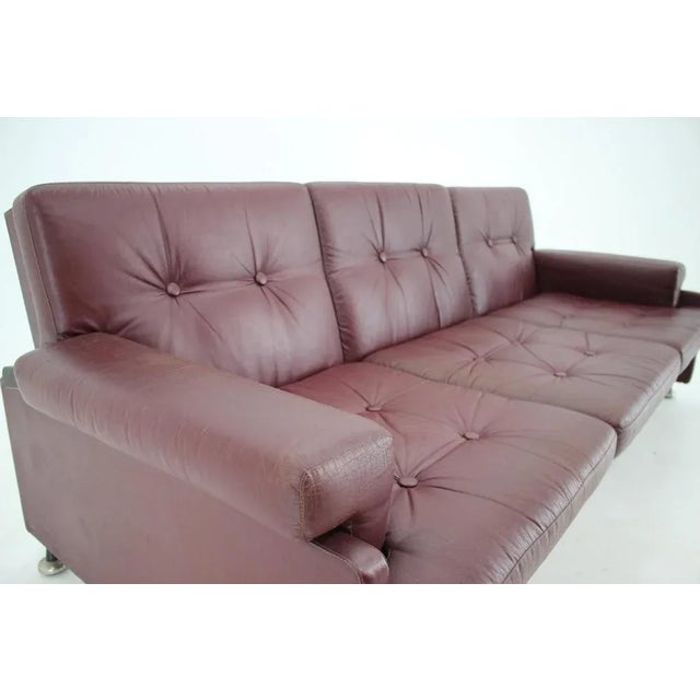 Czechoslovakian Folding Sofa in Leather by Arch. Spicka, 1970s For Sale - Image 3 of 11