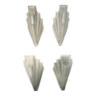 1930s Sabino Set of 4 Art Deco Sconces With Brass Fittings, Signed Sabino. For Sale