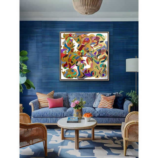 This original abstract by artist Pamela Harmon includes a maple wood floater frame and will suit a wide variety of decor.