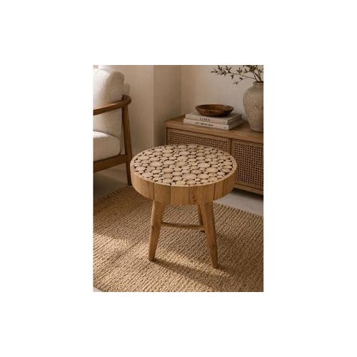 Round Wooden Table with Decorative Trunk Section Top, in Good conditions. Designed 1990 to 1999