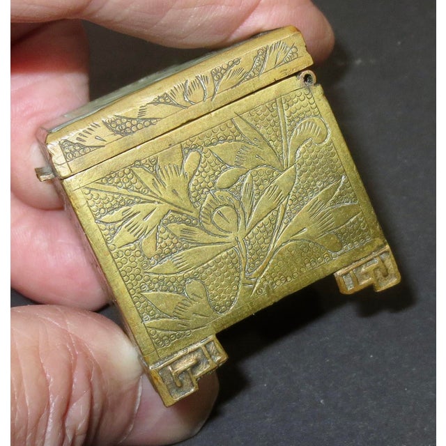 Brass Antique Chinese Brass and Jade Stamp Box 20s For Sale - Image 8 of 8