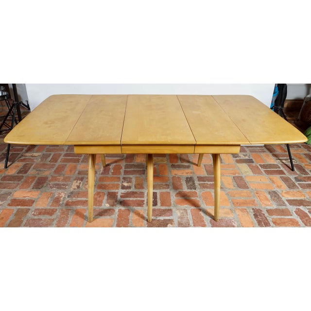 Mid 20th Century Heywood Wakefield Butterfly Drop Leaf Wishbone Dining Table With 2 Leaves For Sale - Image 9 of 12