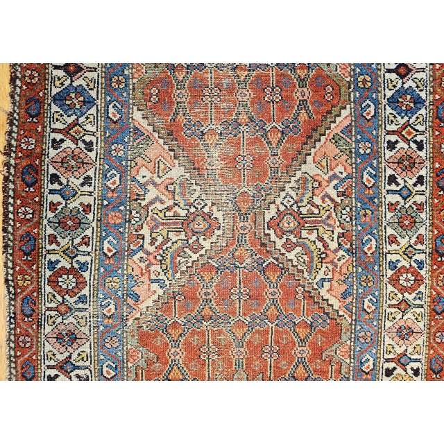 19th Century Antique Malayer Runner Rug, Hand-Knotted Wool, Geometric Pattern, 3x16, Terracotta & Ivory For Sale - Image 5 of 18