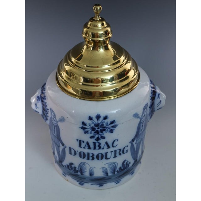 Large Dutch Delft Style Tobacco Jar Tabac Dobourg with Brass Lid, 1880 For Sale - Image 15 of 16