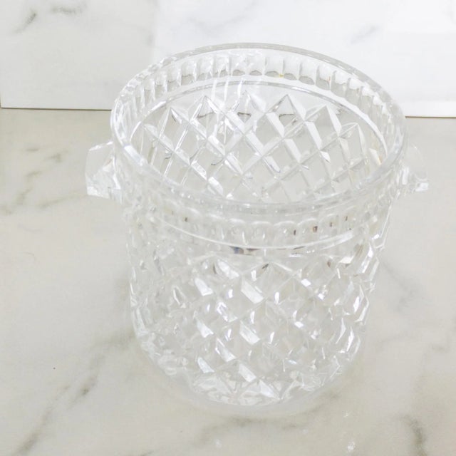 Vintage Crystal Ice Bucket With Tab Handles and Diamond Pattern For Sale - Image 4 of 15