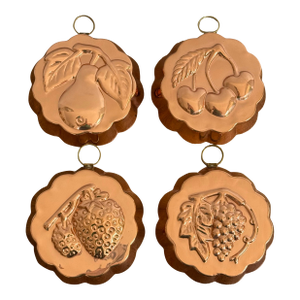 Vintage Fruit Copper Molds, Set of 4