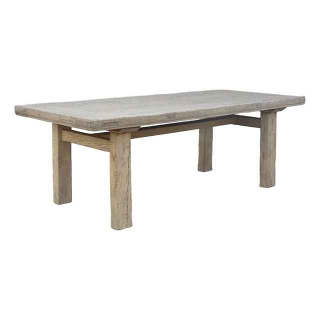 Vintage Bleached Elm Farmhouse Dining Table For Sale
