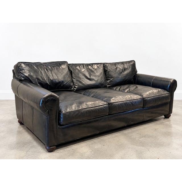 Restoration Hardware Lancaster Luxe sofa in black leather. A substantial, exceptionally comfortable RH sofa with deep...