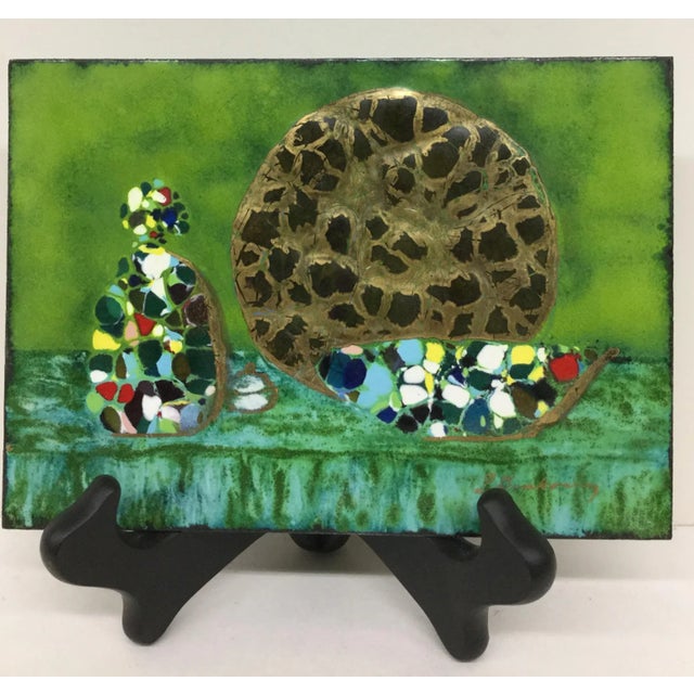 Artisan Copper Painting With Rosewood Stand For Sale - Image 11 of 11