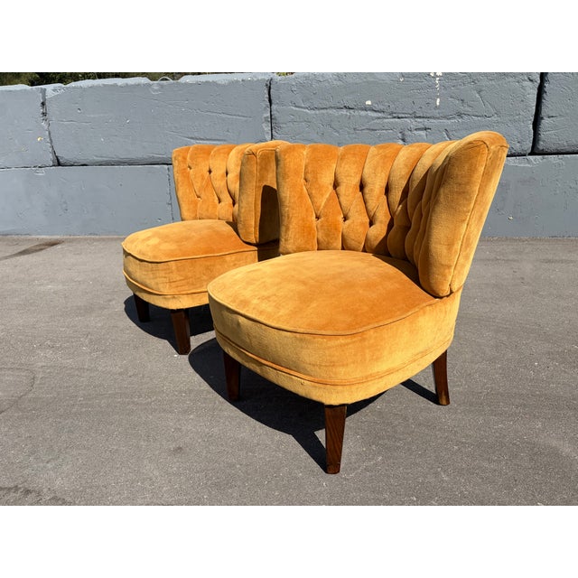 Pair of lounge chairs attributed to otto schulz for jio möbler. They are heavy, good quality. The wood legs are dark...