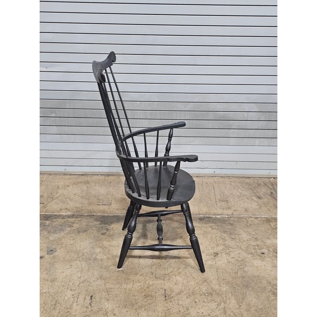 Charles Frumerie Black Fan Back Windsor Arm Chair Bench Made For Sale - Image 10 of 10