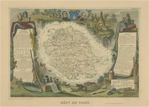 Antique Map of the Department of Tarn, France, 1852