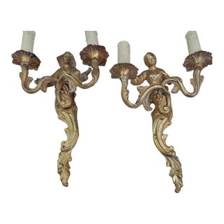 19thc French Antique Louis XVI Gilt Bronze Japonisant Japanese Couple Wall Sconces Attrib. Maison Bagues a - Pair For Sale