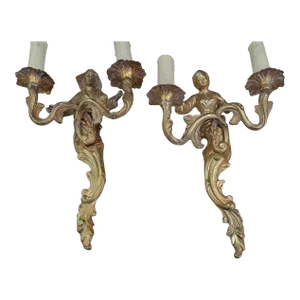 19thc French Antique Louis XVI Gilt Bronze Japonisant Japanese Couple Wall Sconces Attrib. Maison Bagues a - Pair