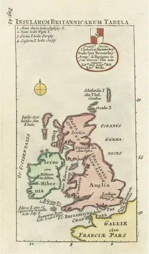 Small Map of the British Isles with Hand Coloring, 1704