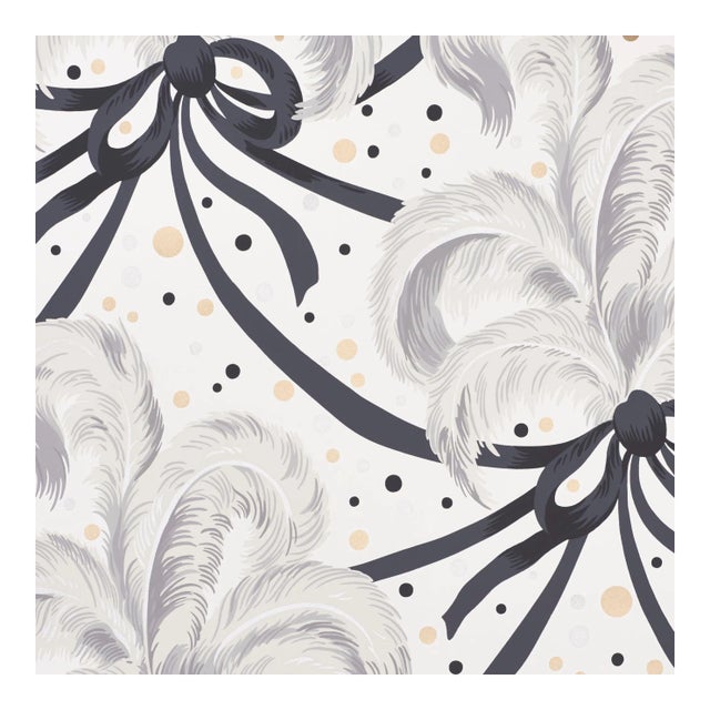 Sample - Schumacher X Paul Poiret Plumes Et Rubans Wallpaper in Champagne For Sale