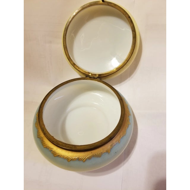 Light Yellow Antique Bohemian Glass Powder Jar Dresser Box For Sale - Image 8 of 10