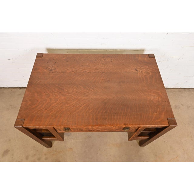 Antique Lifetime Furniture Mission Oak Arts & Crafts Desk With Built-In Bookcases, Circa 1900 For Sale - Image 9 of 12