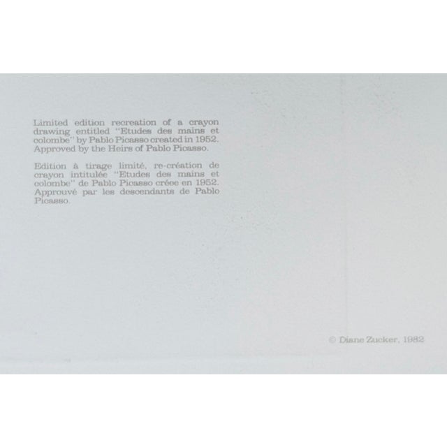 Pablo Picasso 1980s Pablo Picasso, Etudes Des Mains Et Colombe (Marina Picasso Estate Hand Signed Lithograph) Reproduction For Sale - Image 4 of 4