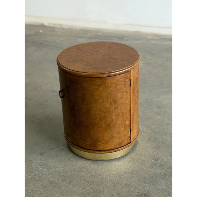 Art Deco Vintage Drum Burl & Brass Nightstand For Sale - Image 3 of 10