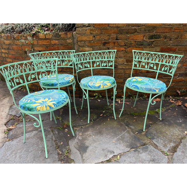 petite set , original paint and some chipping, demilune back rests, work with or without cushions, no maker's mark...