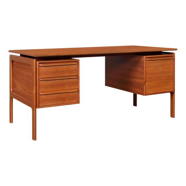 Danish Modern Floating Top Teak Executive Desk by g.v. Mobler For Sale