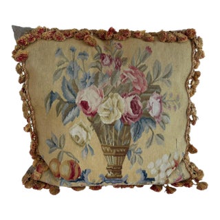 French Aubusson Style Tapestry Pillow with Silk Velvet Backing For Sale