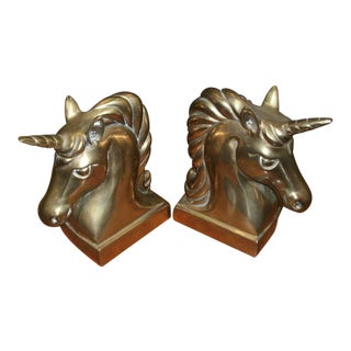 1980 Vintage Dolbi Cashier Brass Unicorn Bookends - a Pair For Sale