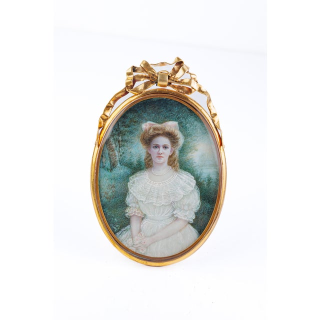 Late 19th Century Victorian French Hand Painted Miniature Portrait For Sale - Image 4 of 4