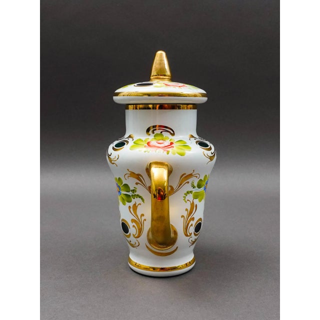 Mid 20th Century Mid 20th Century Bohemian Czech White Cut to Green Cased Gold Gilt Hand Painted Floral Teapot For Sale - Image 5 of 10