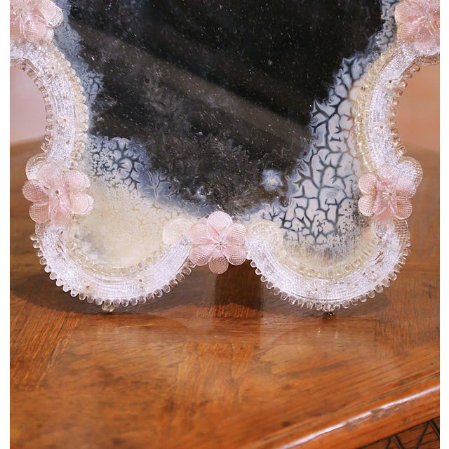 Glass Mid-Century Italian Murano Glass Vanity Mirror With Floral Frame For Sale - Image 7 of 8