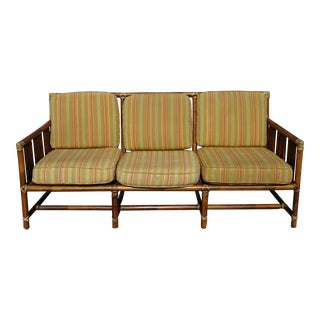 Vintage McGuire Gold Sofa Bamboo Rattan & Rawhide Straps For Sale