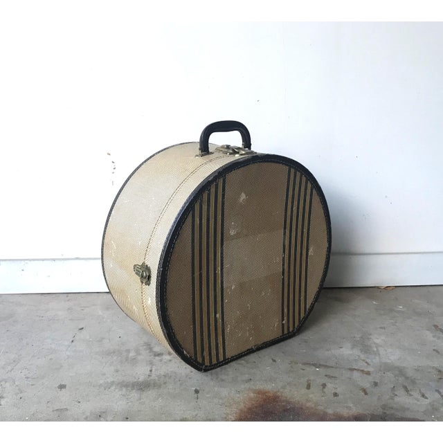 Vintage 1940s Striped Tweed Round Train Case Chairish