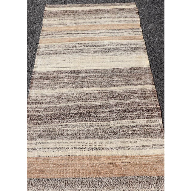 Vintage Turkish Kilim Rug With Layered Stripes in Cream, Walnut, and Taupe For Sale - Image 9 of 11