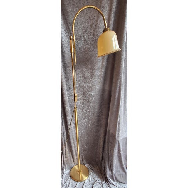 Metal Vintage Floor Lamp with Adjustable Brass Frame and Beige Glass Shade, 1980s For Sale - Image 7 of 10