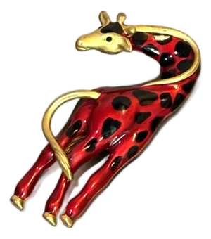 Large Gold-Tone / Red Enameled Giraffe Brooch