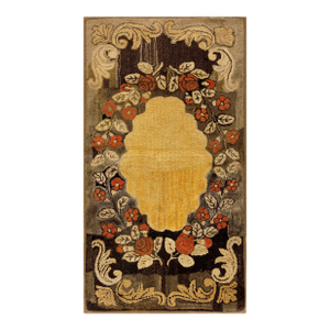 1930s Yellow Roses Medallion Antique American Hooked Rug 2' 8''x5' 0'' Handwoven Wool Carpet