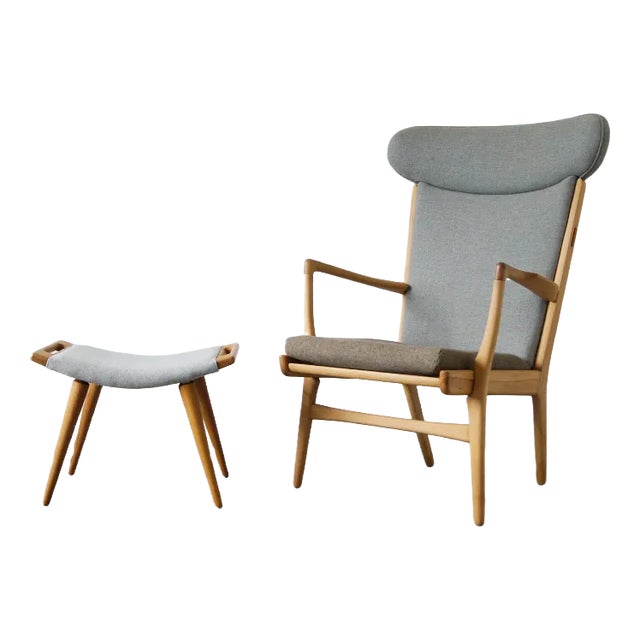 Set of Model AP-16 Easy Chair and Ottoman by Hans J. Wegner for AP-Stolen, 1951 For Sale