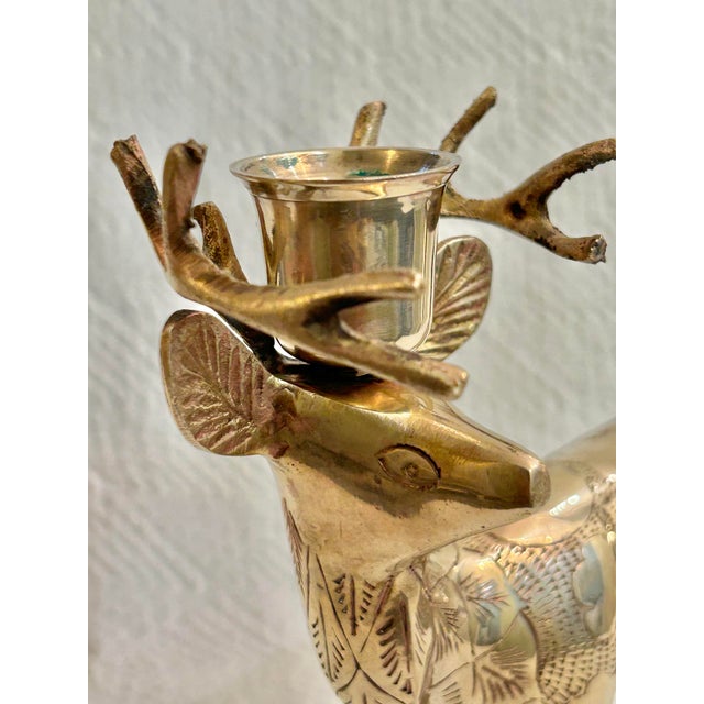 Mid 20th Century Cast Brass Reindeer Buck Candleholder For Sale In New Orleans - Image 6 of 10