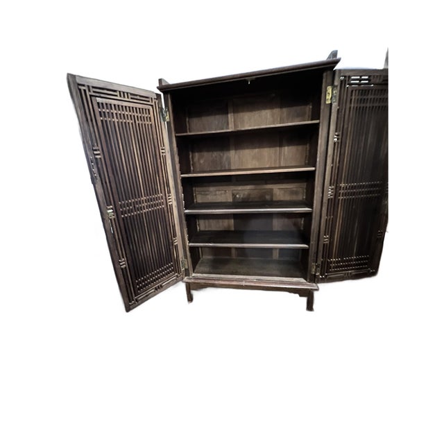 Chinese Chinese Cabinet Bookcase With Openwork Doors For Sale - Image 3 of 17