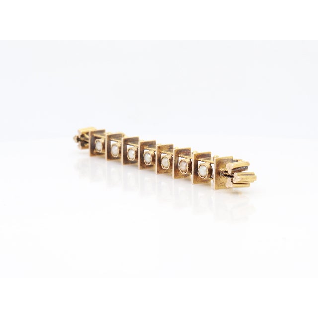 Antique Victorian 14k Yellow Gold & Seed Pearl Aesthetic Movement Bar Pin/Brooch For Sale In Philadelphia - Image 6 of 12
