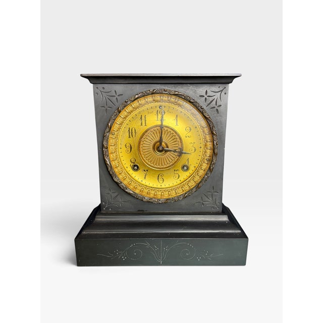 19th Century Antique Cast Iron Mantel Clock from Ansonia Clock Company, 1890 For Sale - Image 5 of 11