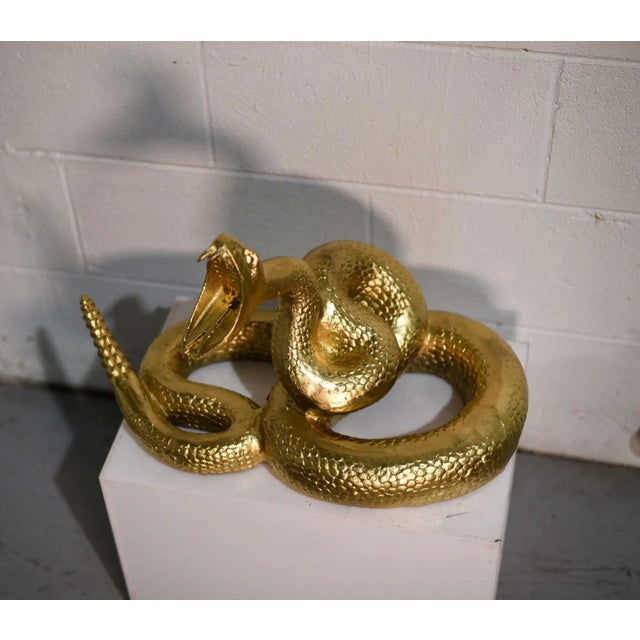 Gold Vintage Gilded Coiled Cast Metal Rattlesnake Statue For Sale - Image 8 of 13