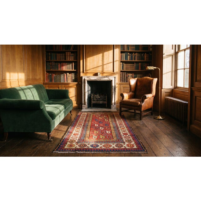 Textile 1880s Red Geometric Tribal Antique Caucasian Talish Rug 3'4" X 7'0" Handknotted Wool Carpet For Sale - Image 7 of 7