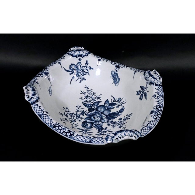 First Period Worcester Porcelain Pine Cone Pattern Shaped Basin, Circa 1770 This shaped oval rare deep basin with shell...