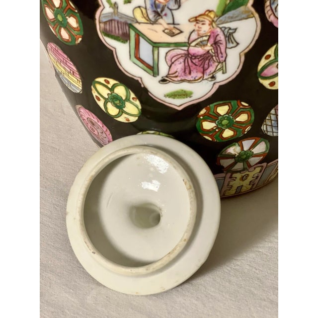 Vintage Chinese Famille Noire Porcelain Ovoid Ginger Jar With Lid For Sale - Image 10 of 12