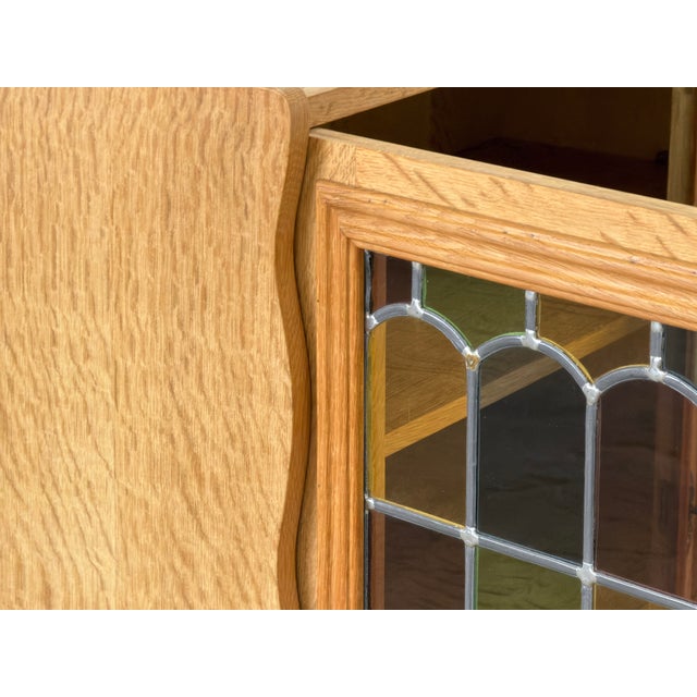 Vintage Oak Display Cabinet with Stained Glass Doors by Henning Kjærnulf, 1960s For Sale - Image 11 of 14