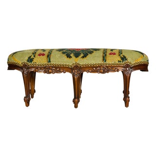 French Louis XV 19th Century Carved Walnut Footstool with Tapestry Upholstery For Sale